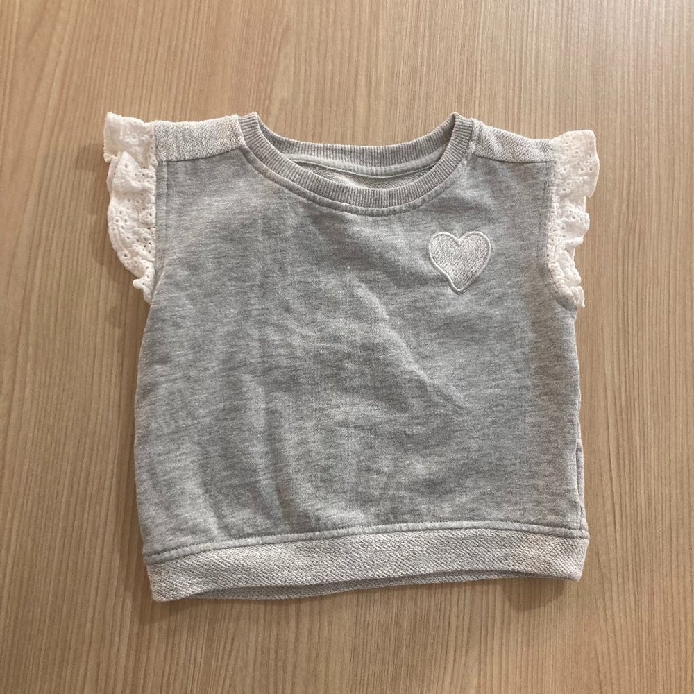 AG Adriano Goldschmied Kids Top 24 Months Gray with White Eyelet Trim and Heart